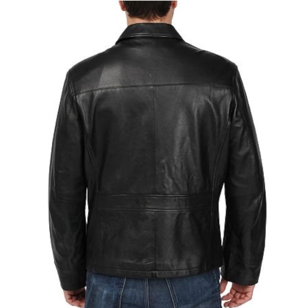 EXCELLED • Men’s Black Leather Motorcycle Biker Jacket - Picture 3 of 9